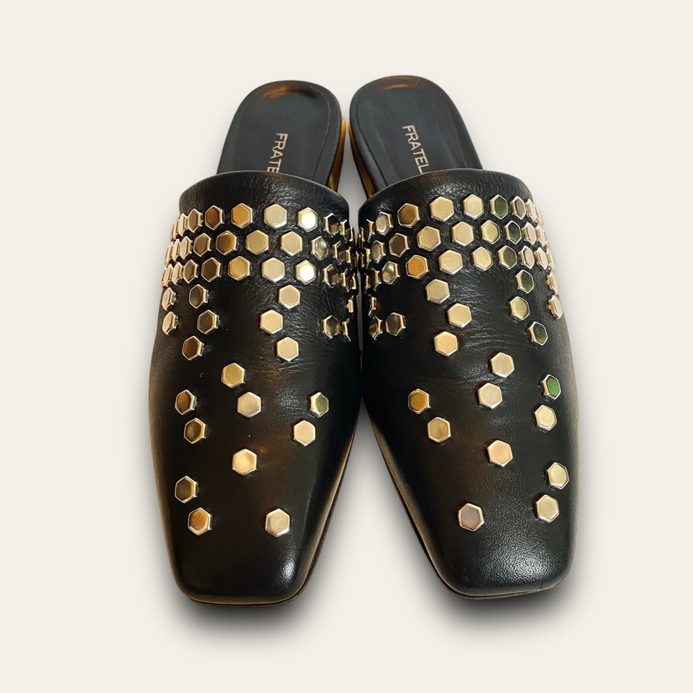 Fratelli Russo Studded Slide Mules w/ Geometric Heel SZ 37 - Picture 4 of 12